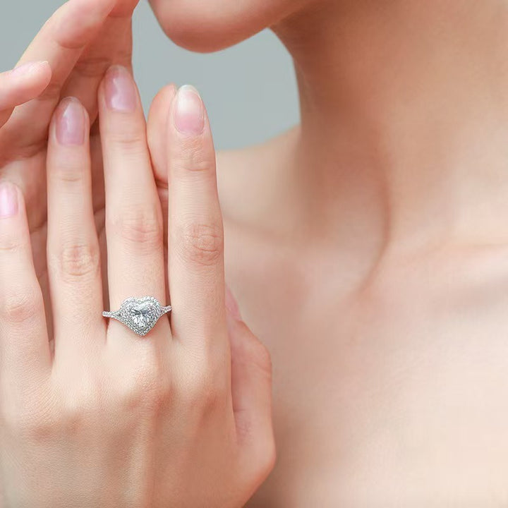 18K White Gold Heart-Cut Halo Open Ring | Eternal Love Collection
