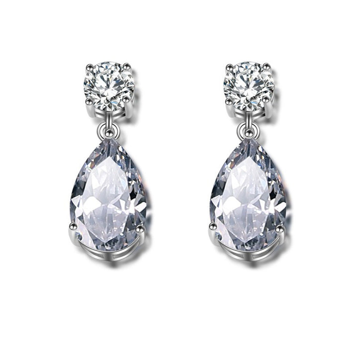 Dual-Diamond Drop White Gold Teardrop Earrings（2PCS）