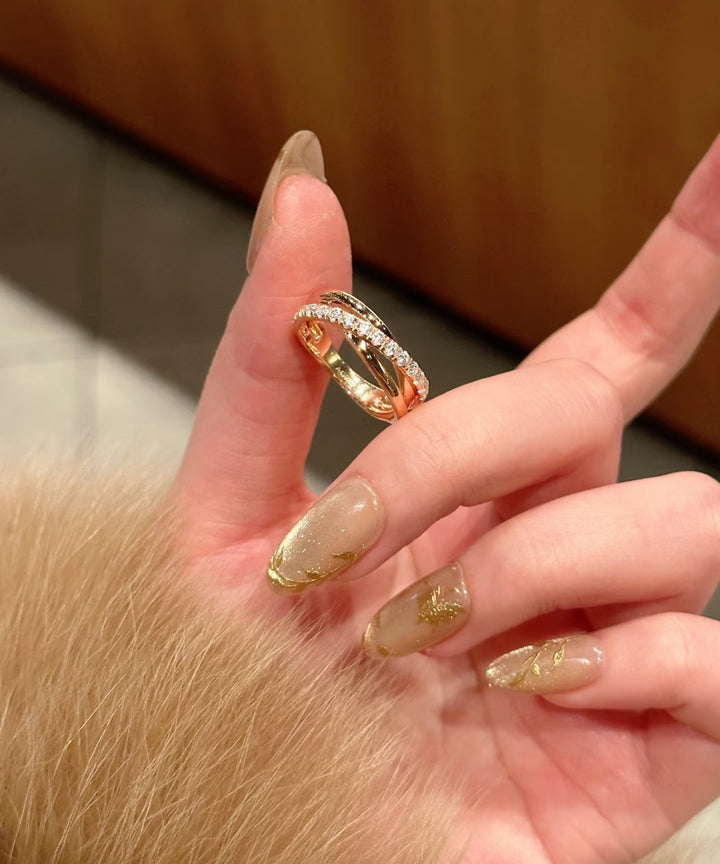 Stackable Double-Band 18K Gold Pavé Diamond Open Ring