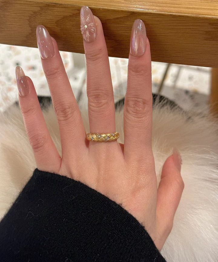 Feather Trace Handcrafted Texture Gold/Silver Diamond Open Ring