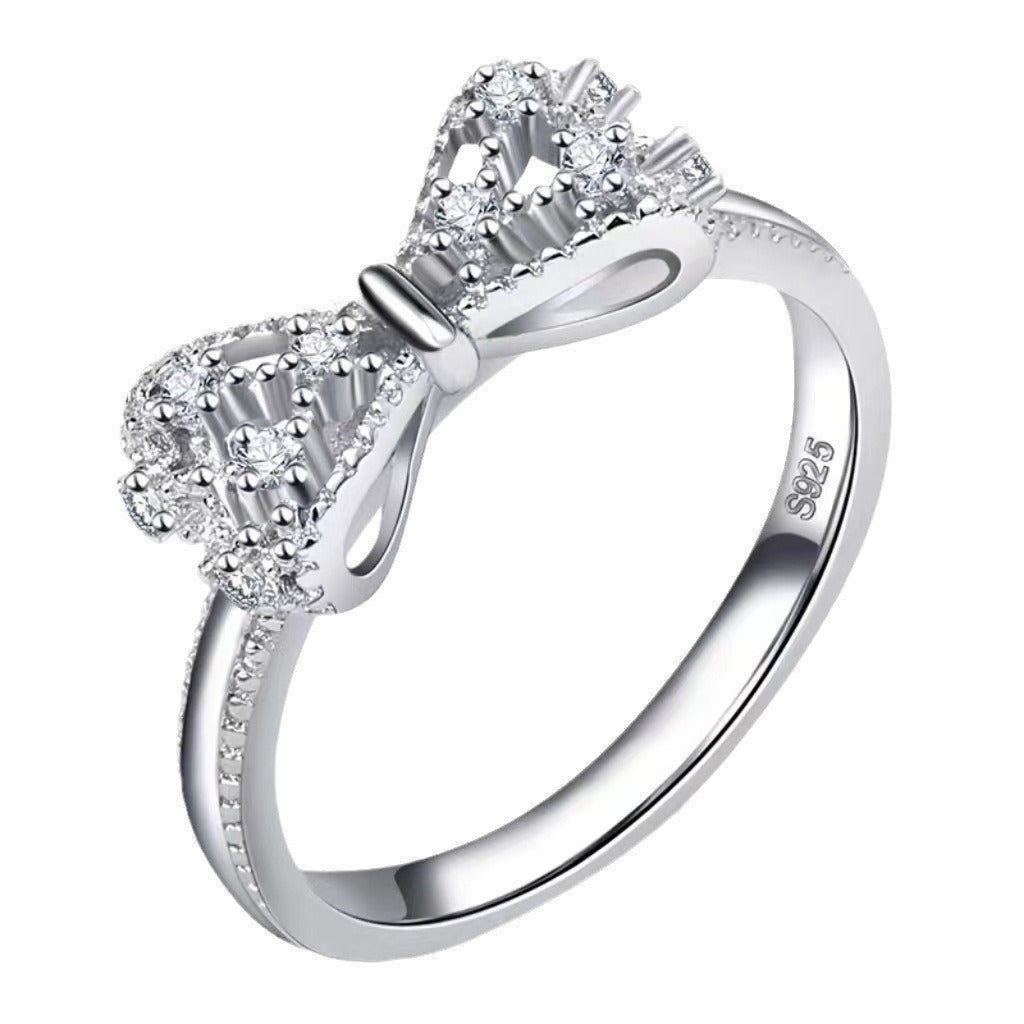 S925 Sterling Silver Bow Ring | Sparkling Pavé Design · 3 Colors Available