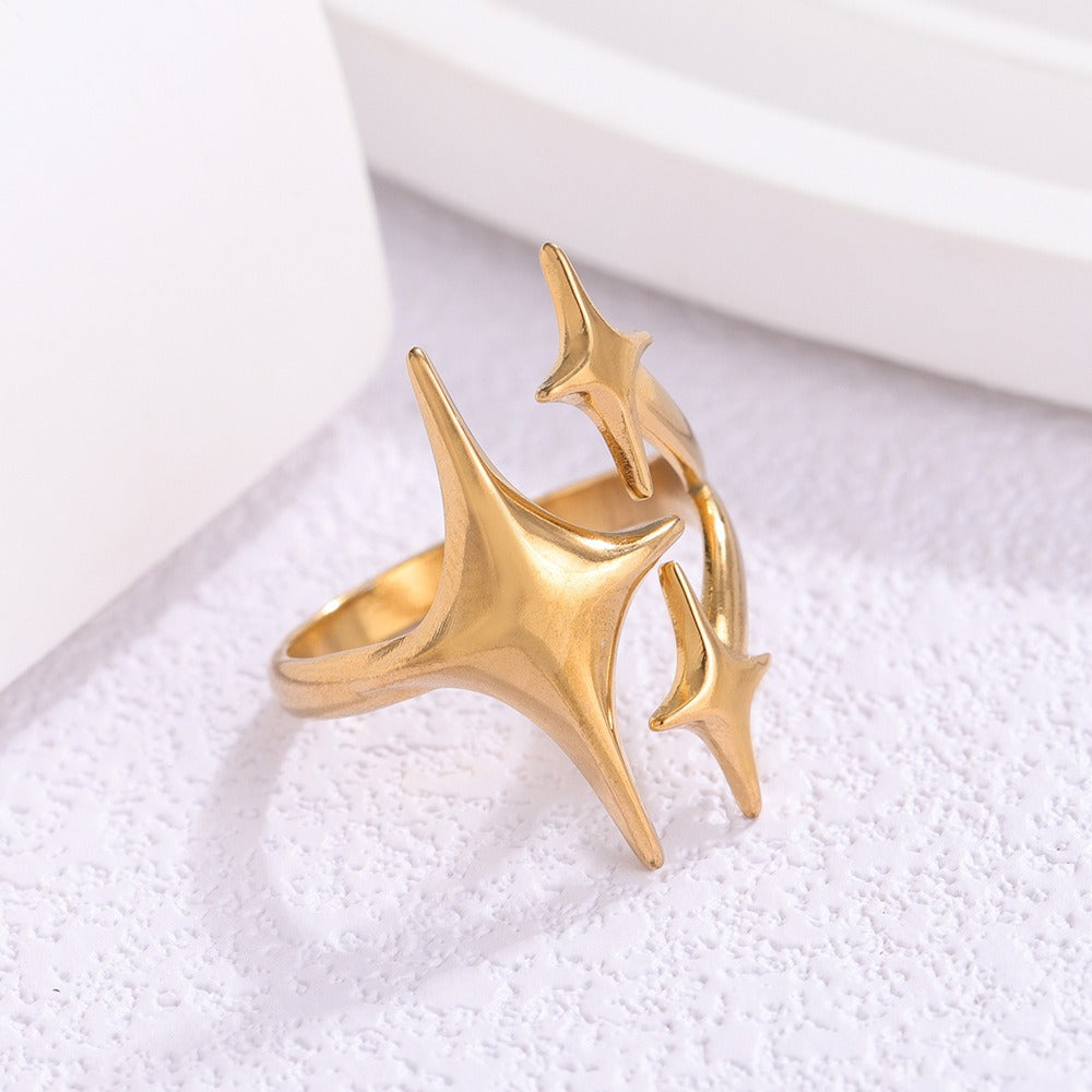 Gold/Silver Two-Color Fashion Band 3D Starburst Ring