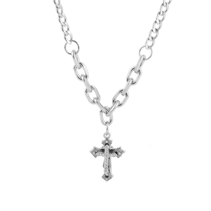 Vintage cross set diamond thick chain necklace