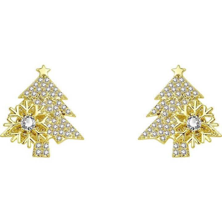 Christmas-Themed Christmas Tree Snowflake Earrings - Gold/Silver Two-Color Women's Festival Light Luxury Accessory