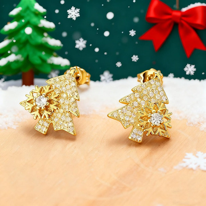 Christmas-Themed Christmas Tree Snowflake Earrings - Gold/Silver Two-Color Women's Festival Light Luxury Accessory