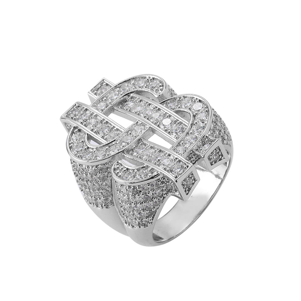 Dollar Sign Full Diamond Personality Ring (Gold/Silver Version)