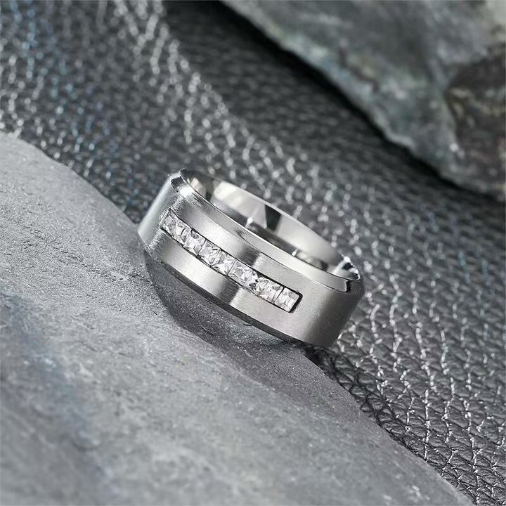 Simple rectangular imitation diamond men's ring