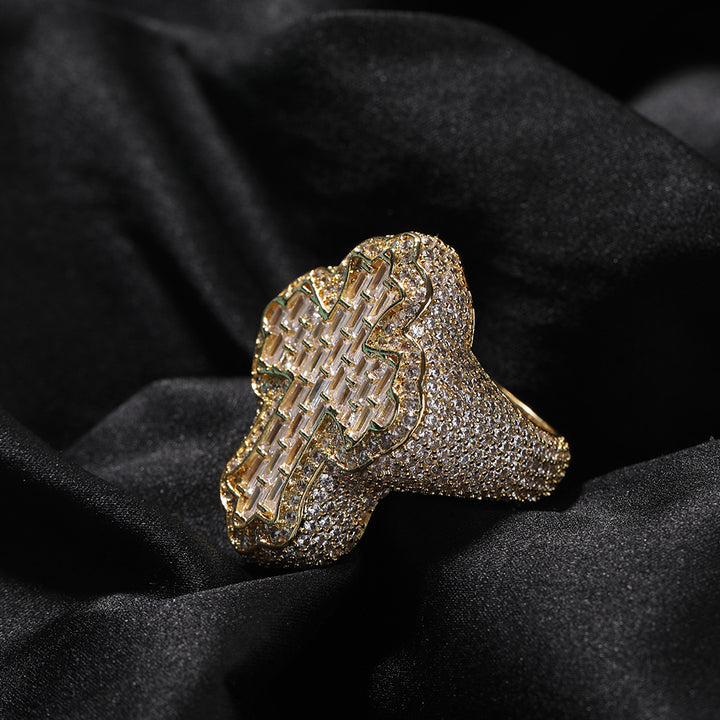Luxury inlaid cross ring