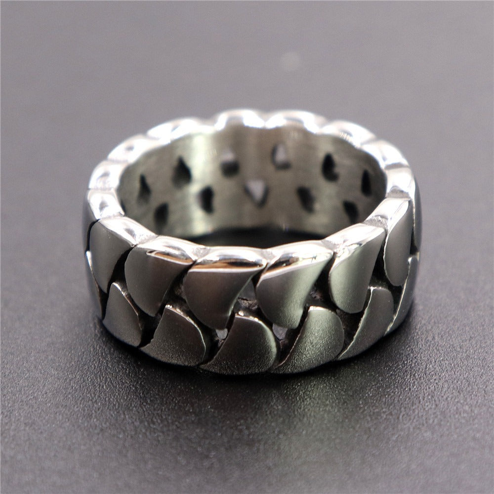 S925 Silver Retro Curb Chain Textured Oxidized Ring