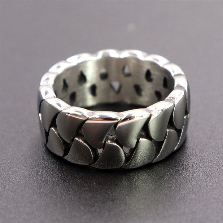 S925 Silver Retro Curb Chain Textured Oxidized Ring