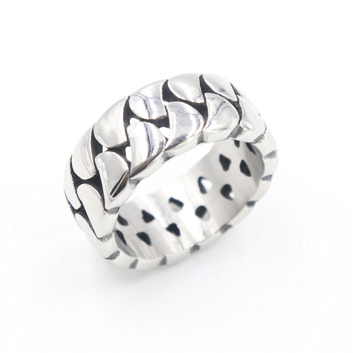 S925 Silver Retro Curb Chain Textured Oxidized Ring