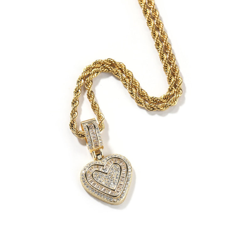 Luxurious Heart - Shaped Full - Diamond Twist Chain Necklace (Gold/Silver Version)