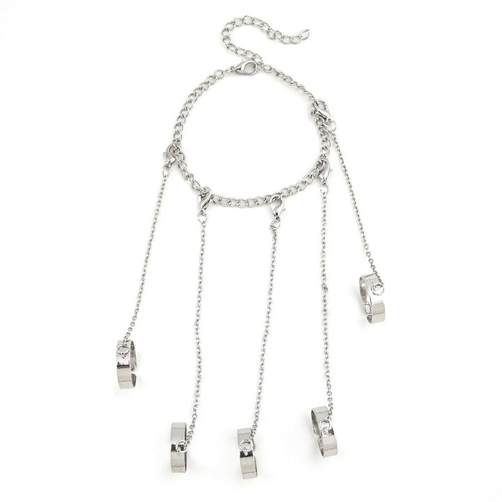 Chain Linked Hand Ring Set - Multi-Color Metal Bracelet & Ring