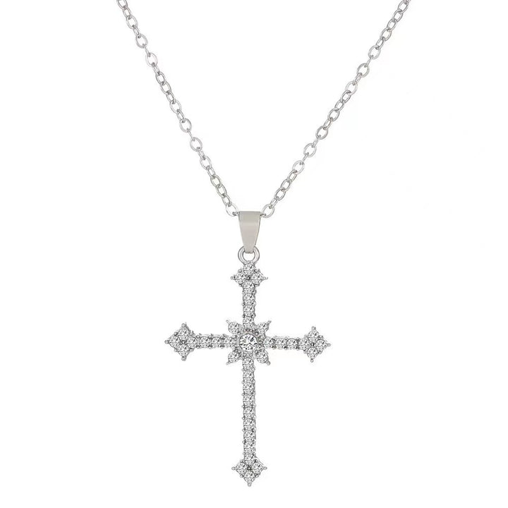 Full-Diamond Cross Two-Tone Necklace - Light Luxury Micro-Inlaid Arrow Design Clavicle Chain