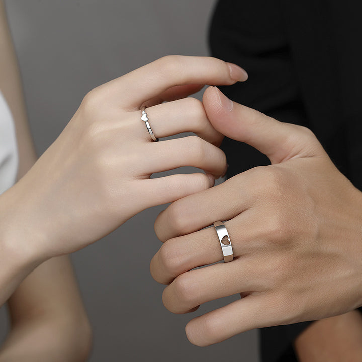 Combinable Heart-Shaped Silver Couple Rings