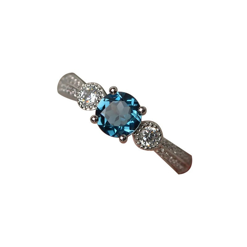 S925 Silver Light Luxury Aquamarine-Style Center Stone Split-Set Ring