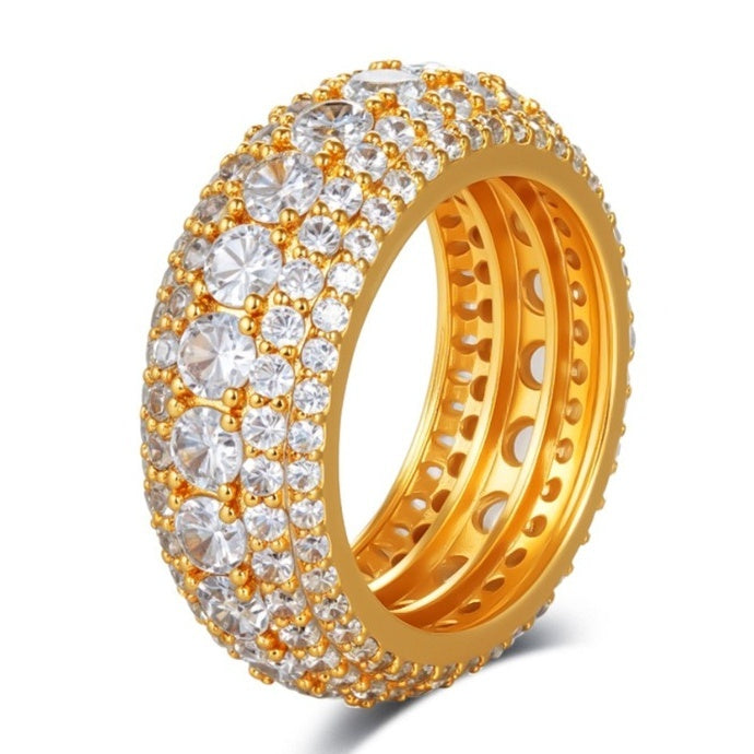 Light Luxury Full-Diamond Wide Band Ring - Gold/Silver Two-Color Band