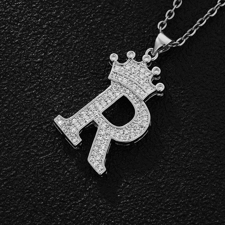26 Letters Optional Crown Diamond-Encrusted Necklace - Gold/Silver Two-Color Unisex Personalized Light Luxury Accessory