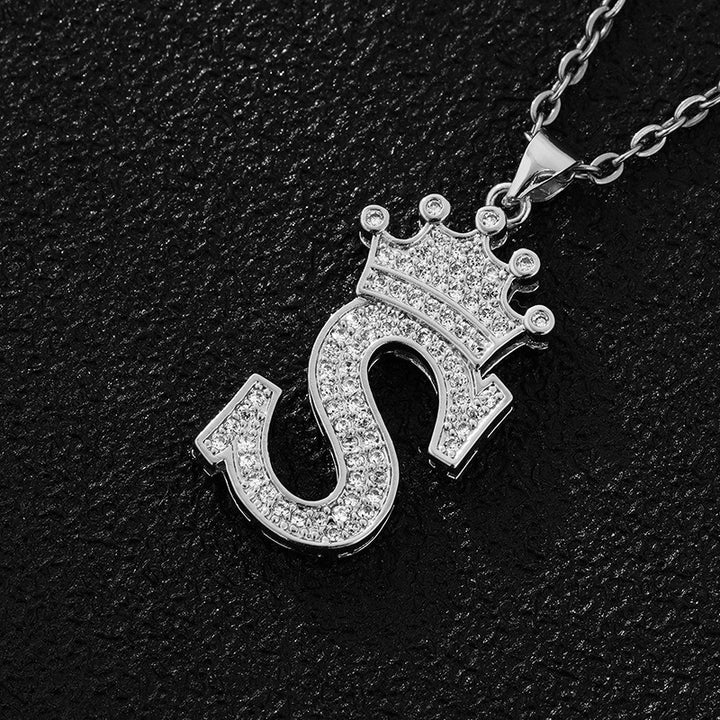 26 Letters Optional Crown Diamond-Encrusted Necklace - Gold/Silver Two-Color Unisex Personalized Light Luxury Accessory