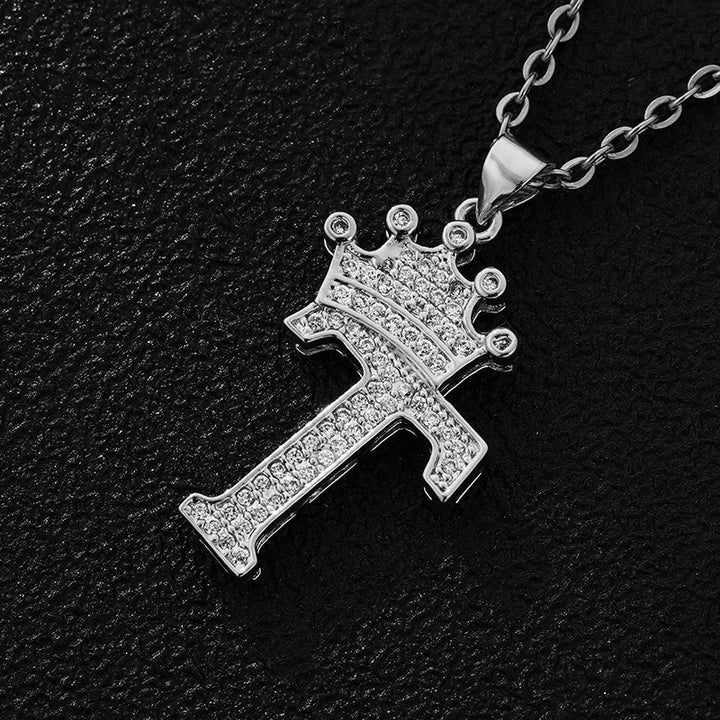 26 Letters Optional Crown Diamond-Encrusted Necklace - Gold/Silver Two-Color Unisex Personalized Light Luxury Accessory