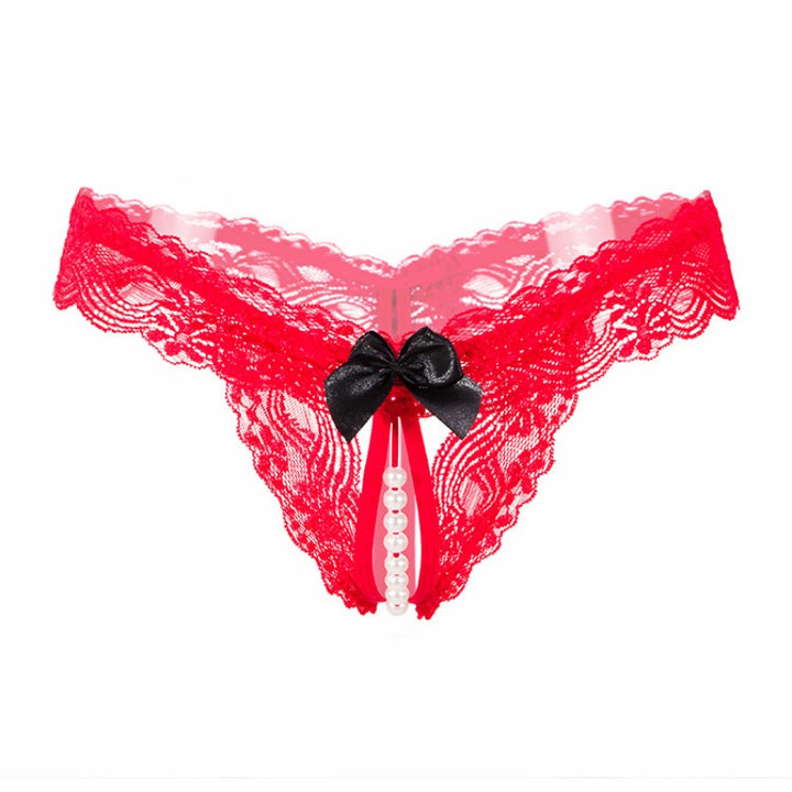 Sexy Pearl Bow Open Crotch Panty