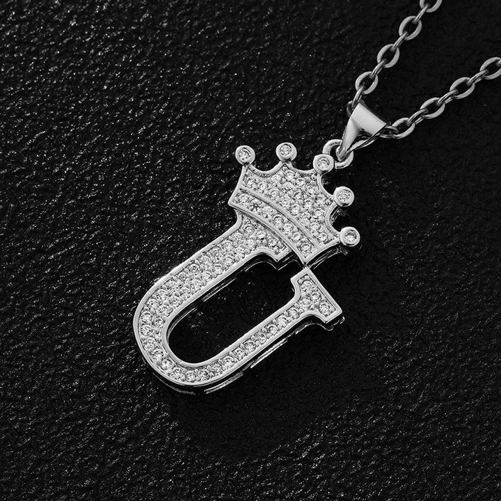 26 Letters Optional Crown Diamond-Encrusted Necklace - Gold/Silver Two-Color Unisex Personalized Light Luxury Accessory