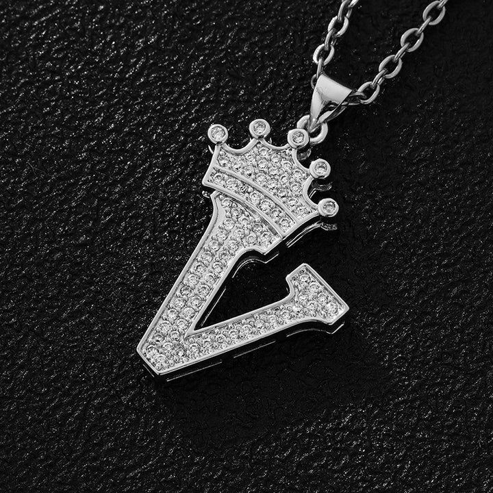26 Letters Optional Crown Diamond-Encrusted Necklace - Gold/Silver Two-Color Unisex Personalized Light Luxury Accessory