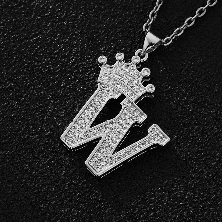 26 Letters Optional Crown Diamond-Encrusted Necklace - Gold/Silver Two-Color Unisex Personalized Light Luxury Accessory
