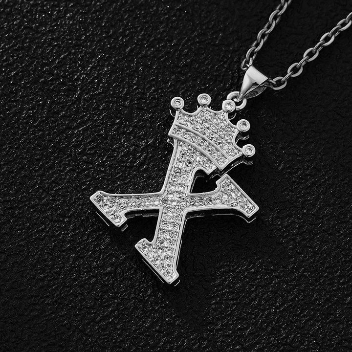 26 Letters Optional Crown Diamond-Encrusted Necklace - Gold/Silver Two-Color Unisex Personalized Light Luxury Accessory