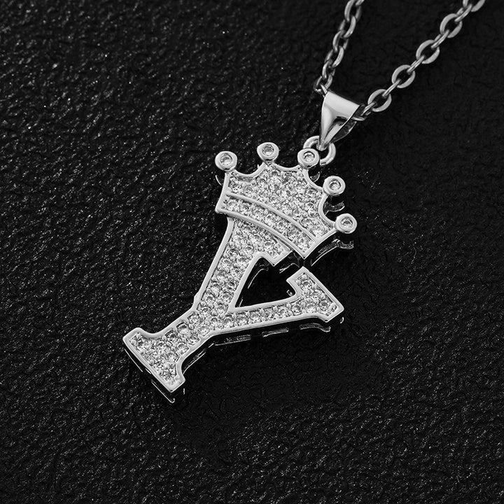 26 Letters Optional Crown Diamond-Encrusted Necklace - Gold/Silver Two-Color Unisex Personalized Light Luxury Accessory