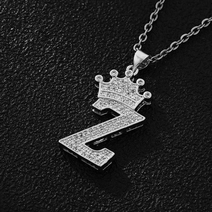 26 Letters Optional Crown Diamond-Encrusted Necklace - Gold/Silver Two-Color Unisex Personalized Light Luxury Accessory
