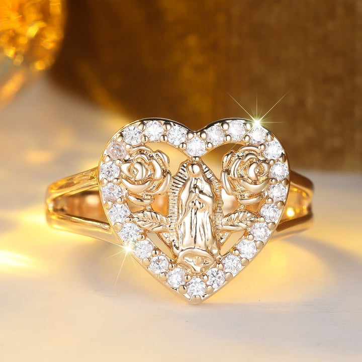 Gilded Madonna Grace 18K Gold Virgin Mary Relief Ring Sacred Tenderness for Your Fingertips