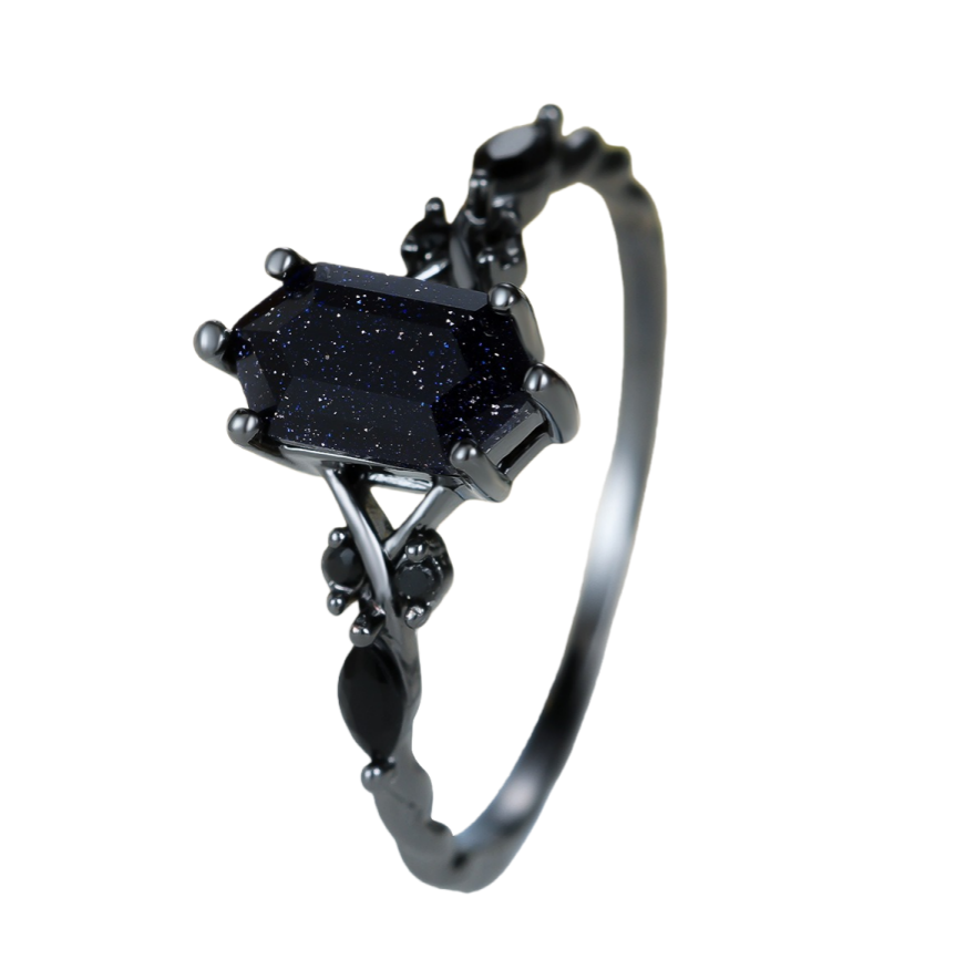 Black Sandstone Geometric Ring - Women's Dark-Style Light Luxury Personalized Accessory