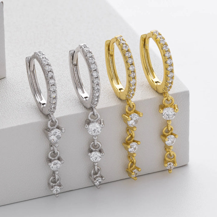 Sterling Silver Minimalist Long Diamond Drop Earrings (2 PCS)