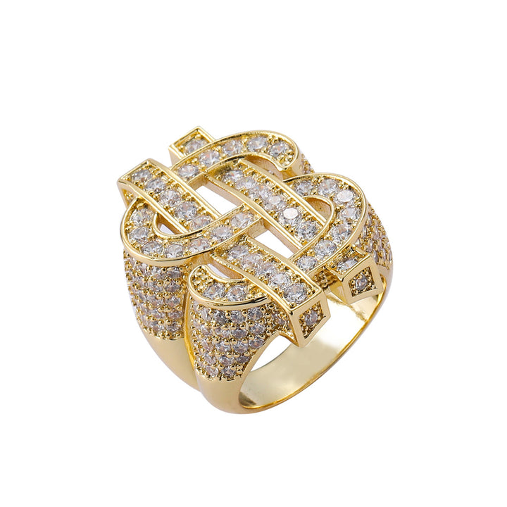 Dollar Sign Full Diamond Personality Ring (Gold/Silver Version)