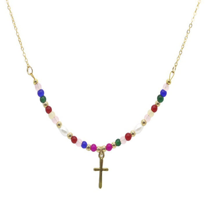 Colorful Beaded Cross Necklace