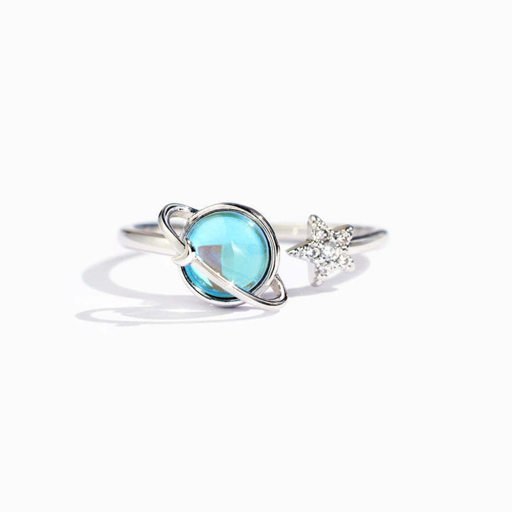 Rotatable Planet & Star Ring - S925 Silver Light Luxury Space-Style Diamond-Paved Band