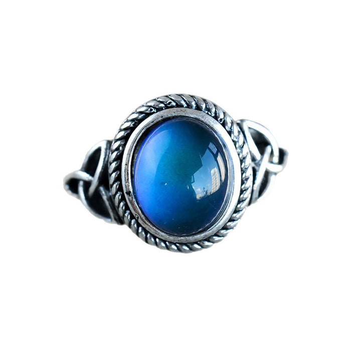 S925 Silver Vintage Antique Blue Glass Celtic Knot Ring