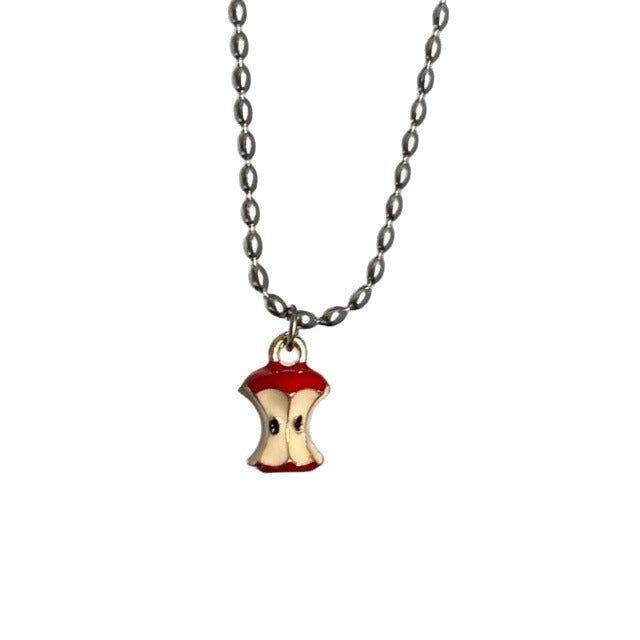 S925 Silver Enamel Cute Bitten Apple Pendant Necklace