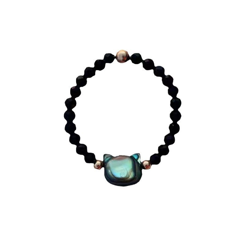 Cute Cat Face Pearl Beaded Ring - Color Crystal Niche Sweet-Cool Band European