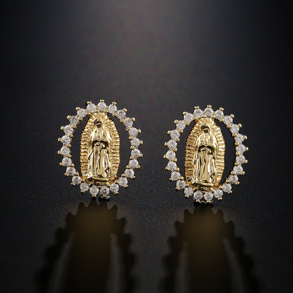 18K Gold Color Diamond Earrings - -Plated Religious Niche Earrings European