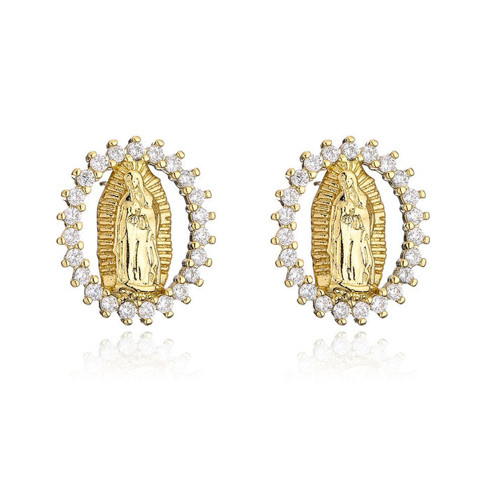 18K Gold Color Diamond Earrings - -Plated Religious Niche Earrings European