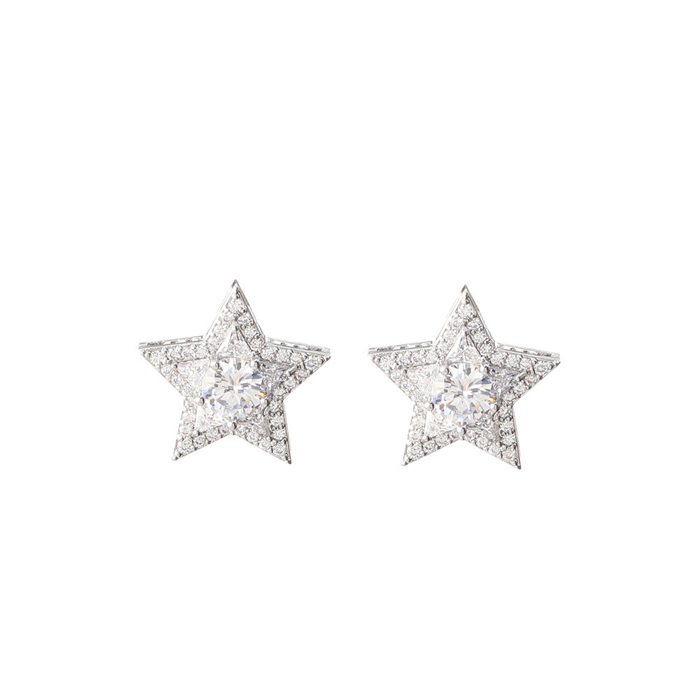 Full-Diamond Star-Shaped Earrings (Silver Version)