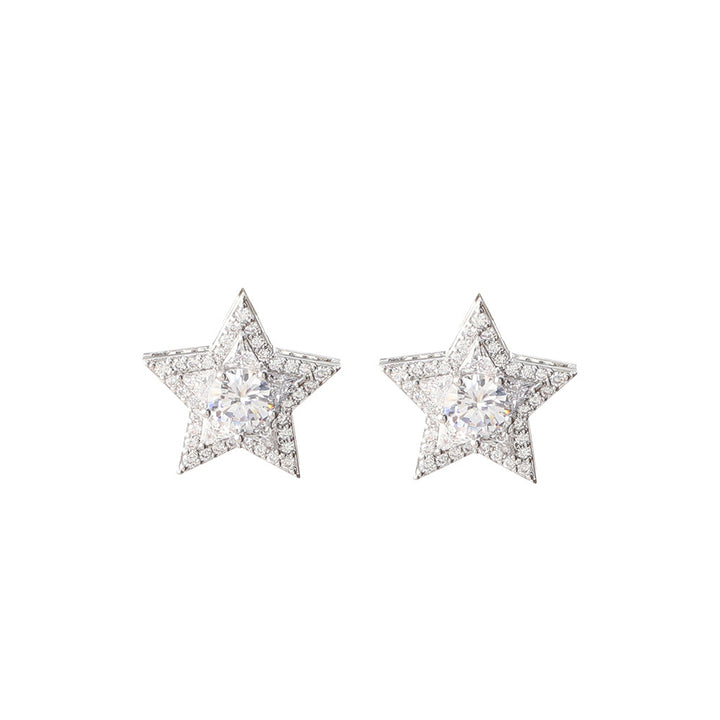 Full-Diamond Star-Shaped Earrings (Silver Version)