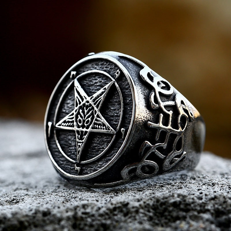 S925 Silver Antiqued Dark Satanic Star Vintage Ring