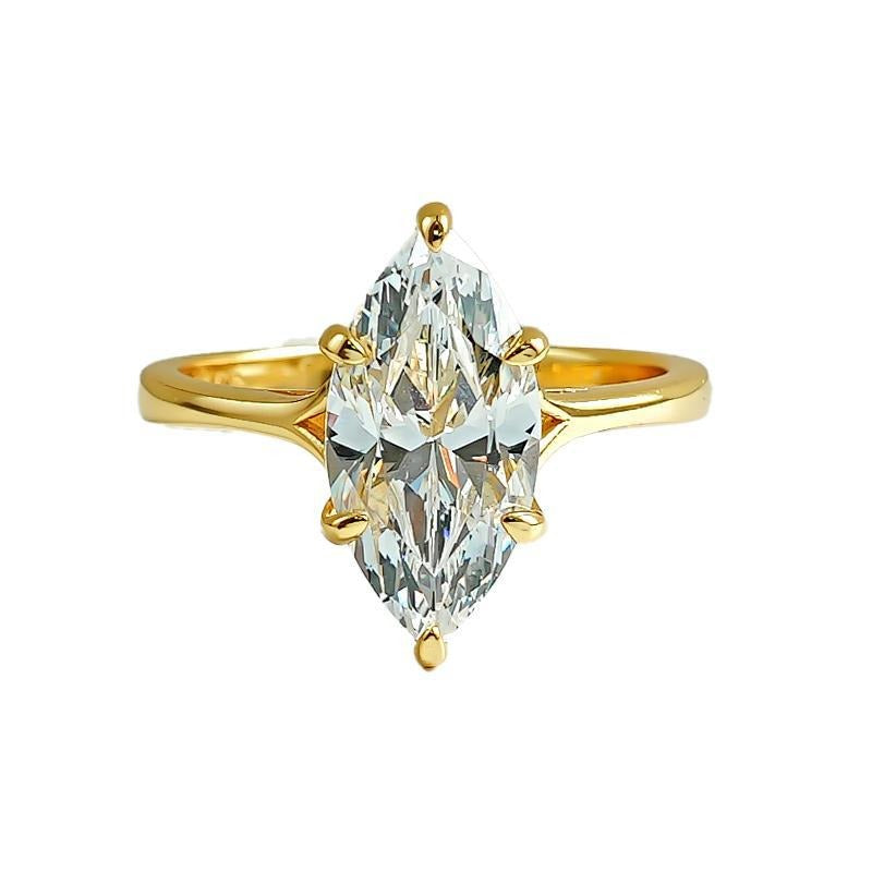 18K Gold/White Gold Marquise Solitaire Diamond Ring - Lab-Grown Diamond Light Luxury Band