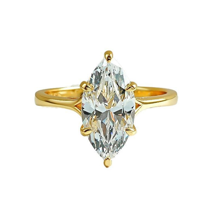 18K Gold/White Gold Marquise Solitaire Diamond Ring - Lab-Grown Diamond Light Luxury Band