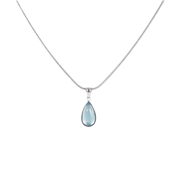 18K Gold Cat's Eye Stone Teardrop Pendant Necklace - Light Luxury Niche Snake Chain Choker