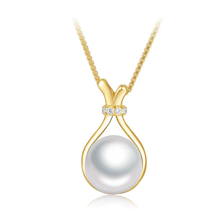 18K Gold Bowknot Pearl/Chalcedony Pendant Necklace - Light Luxury Niche Choker