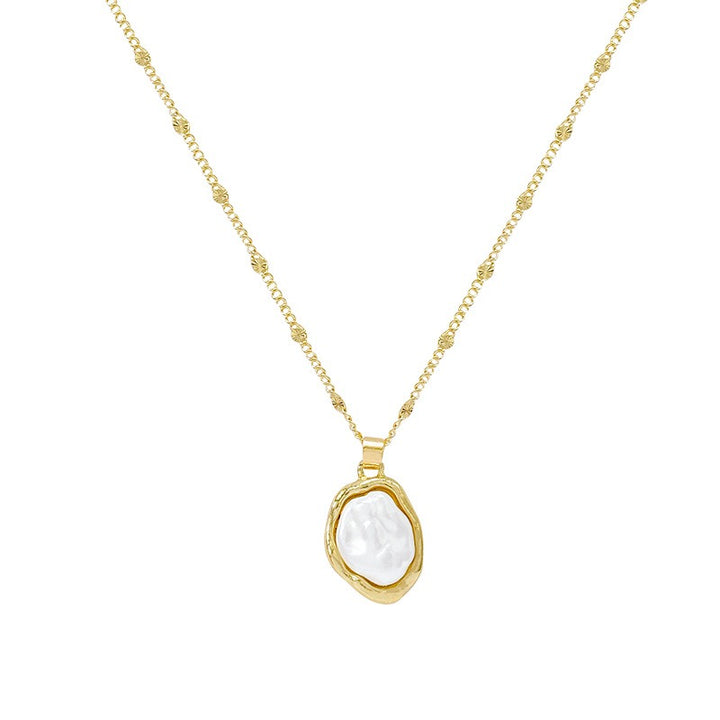 18K Gold Baroque Pearl/Cat's Eye Pendant Necklace - Light Luxury Vintage Choker